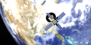 micro satellite called CUBESAT 3D illustration.

Earth map from NASA. free to use.
https://visibleearth.nasa.gov/collection/1484/blue-marble
